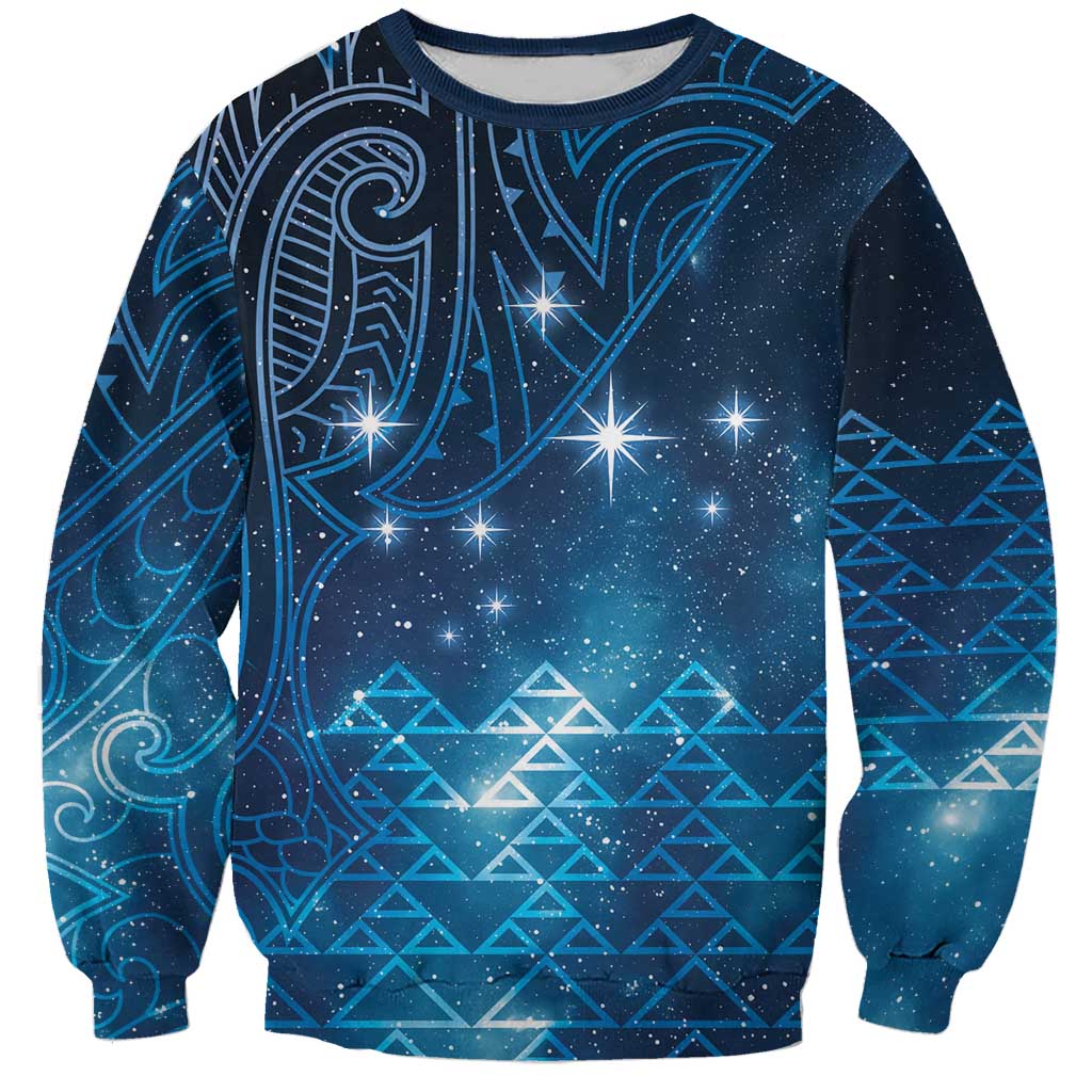 New Zealand Matariki Sweatshirt Taniko Aramoana With Maori Galaxy Sky Night