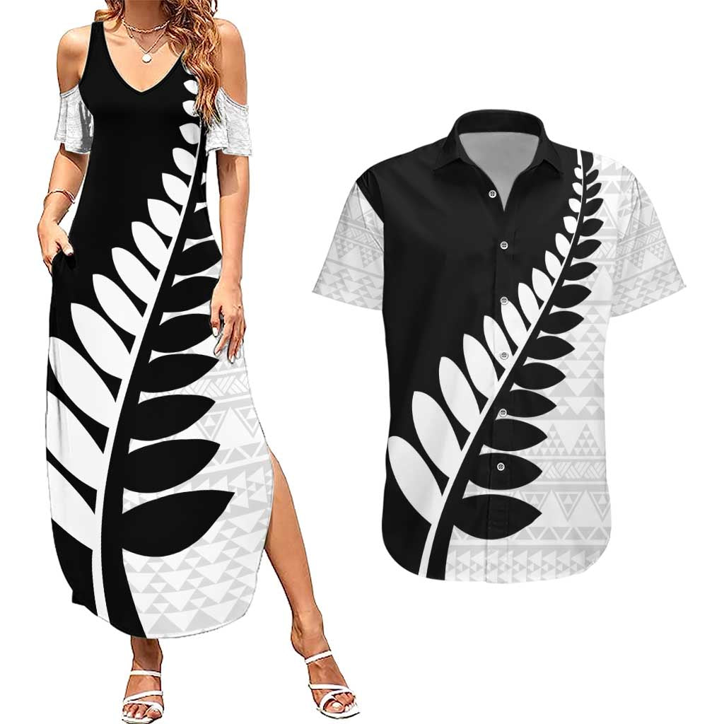 New Zealand Silver Fern Niho Taniwha Couples Matching Summer Maxi Dress and Hawaiian Shirt