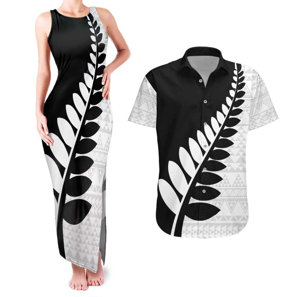 New Zealand Silver Fern Niho Taniwha Couples Matching Tank Maxi Dress and Hawaiian Shirt