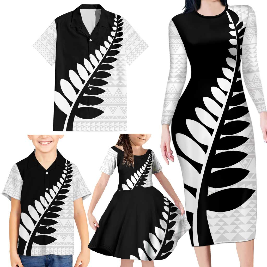 New Zealand Silver Fern Niho Taniwha Family Matching Long Sleeve Bodycon Dress and Hawaiian Shirt LT9 - Polynesian Pride