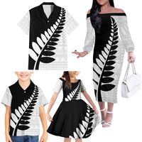 New Zealand Silver Fern Niho Taniwha Family Matching Off The Shoulder Long Sleeve Dress and Hawaiian Shirt LT9 - Polynesian Pride