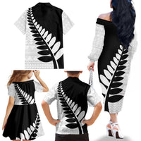New Zealand Silver Fern Niho Taniwha Family Matching Off The Shoulder Long Sleeve Dress and Hawaiian Shirt LT9 - Polynesian Pride