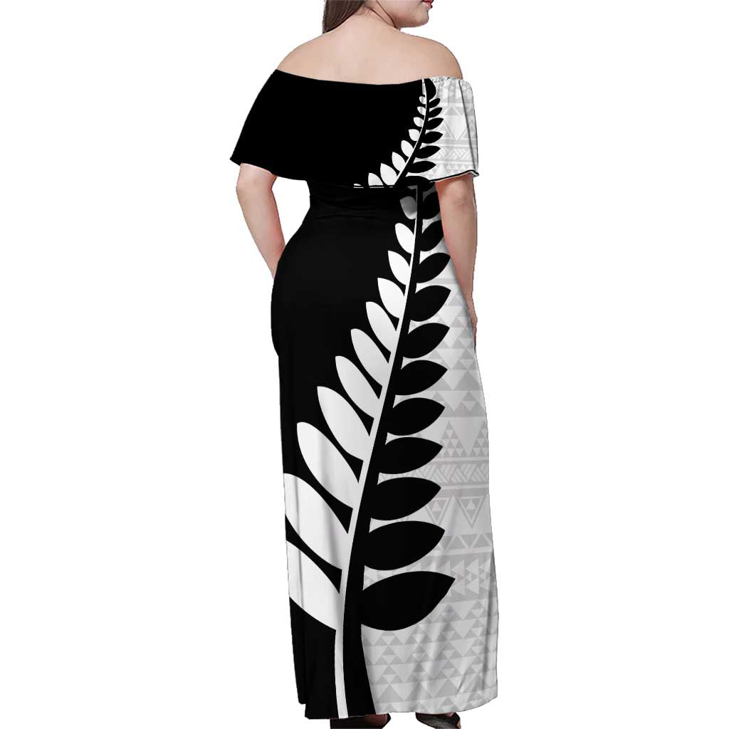 New Zealand Silver Fern Niho Taniwha Family Matching Off Shoulder Maxi Dress and Hawaiian Shirt