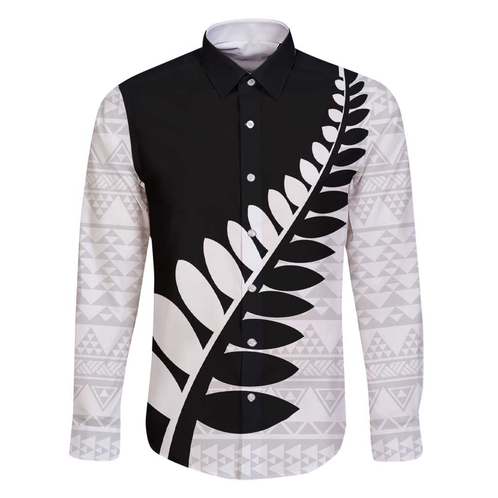 New Zealand Silver Fern Niho Taniwha Family Matching Short Sleeve Bodycon Dress and Hawaiian Shirt LT9 Dad's Shirt - Long Sleeve Black - Polynesian Pride