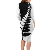 New Zealand Silver Fern Niho Taniwha Long Sleeve Bodycon Dress LT9 - Polynesian Pride