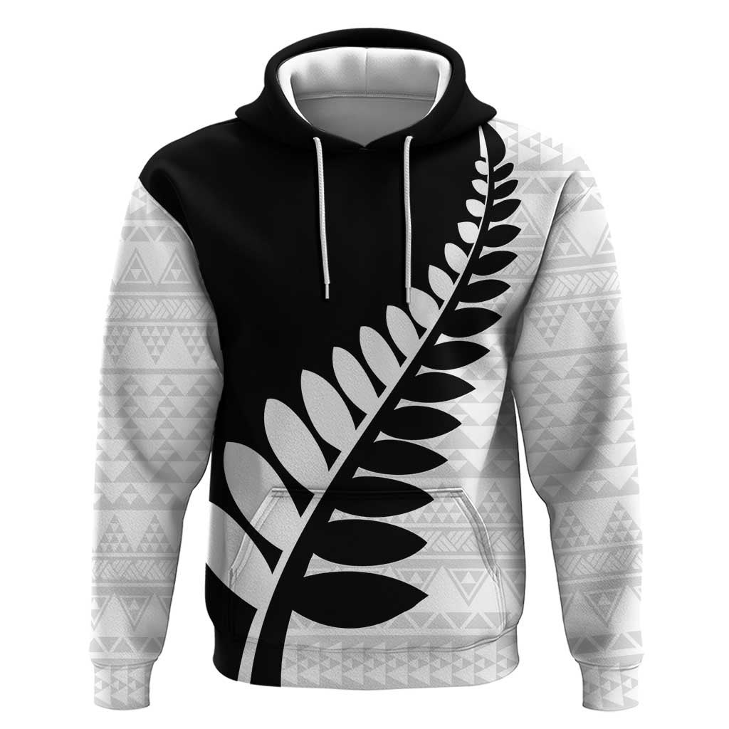 New Zealand Silver Fern Niho Taniwha Zip Hoodie LT9 Pullover Hoodie Black - Polynesian Pride