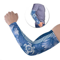 Blue Hibiscus Turle Arm Sleeves Hawaiian Style Tribal Tapa Pattern - Polynesian Pride