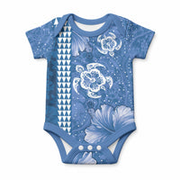 Blue Hibiscus Turtle Baby Onesie Hawaiian Style Tribal Tapa Pattern LT9 Blue - Polynesian Pride
