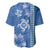 Blue Hibiscus Turle Baseball Jersey Hawaiian Style Tribal Tapa Pattern