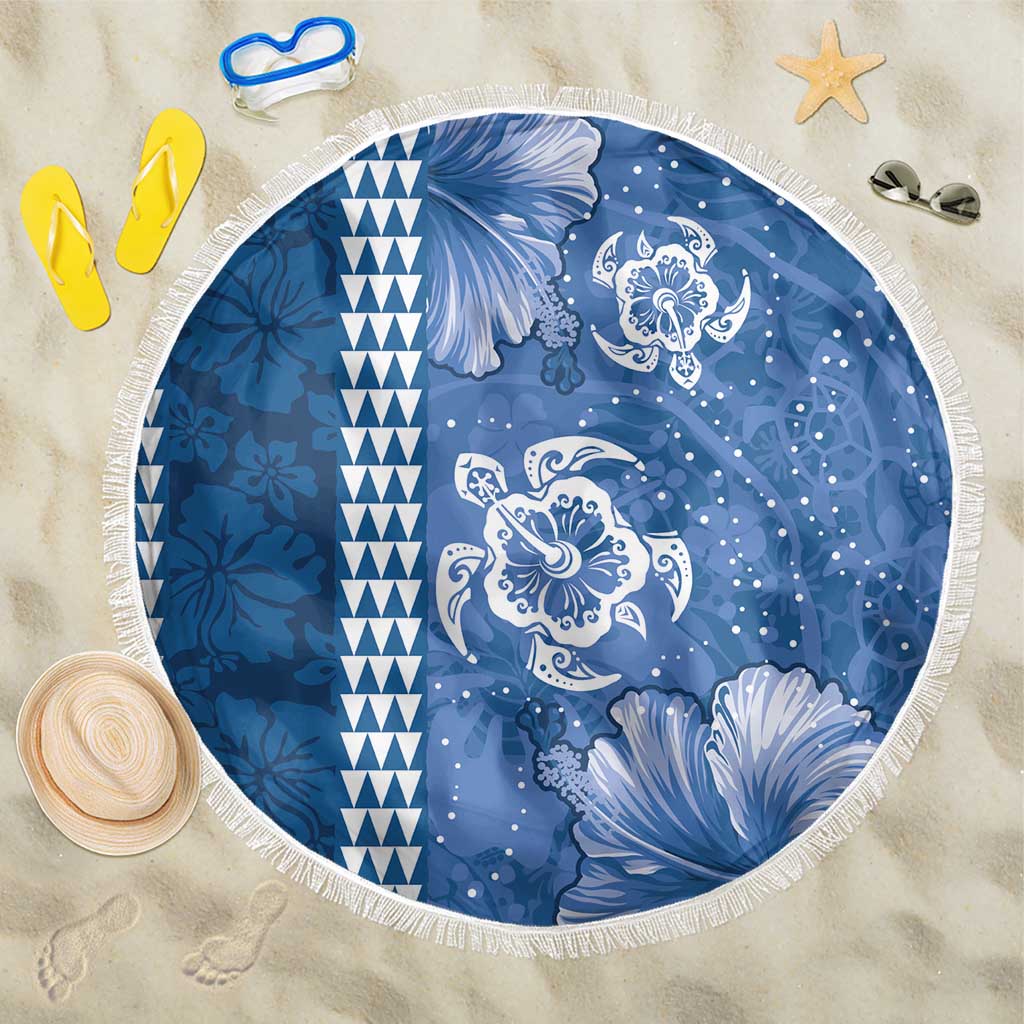 Blue Hibiscus Turle Beach Blanket Hawaiian Style Tribal Tapa Pattern