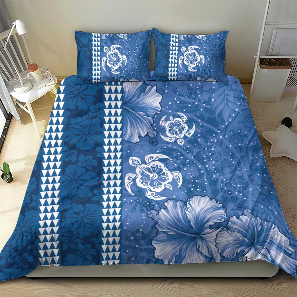 Blue Hibiscus Turle Bedding Set Hawaiian Style Tribal Tapa Pattern