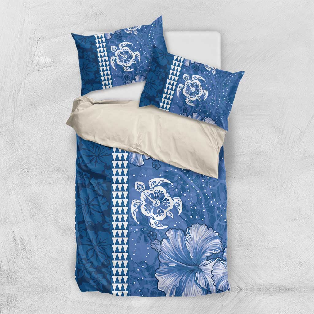 Blue Hibiscus Turle Bedding Set Hawaiian Style Tribal Tapa Pattern