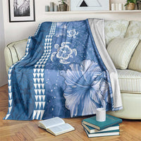 Blue Hibiscus Turle Blanket Hawaiian Style Tribal Tapa Pattern