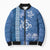 Blue Hibiscus Turle Bomber Puffer Jacket Hawaiian Style Tribal Tapa Pattern - Polynesian Pride