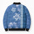 Blue Hibiscus Turle Bomber Puffer Jacket Hawaiian Style Tribal Tapa Pattern - Polynesian Pride