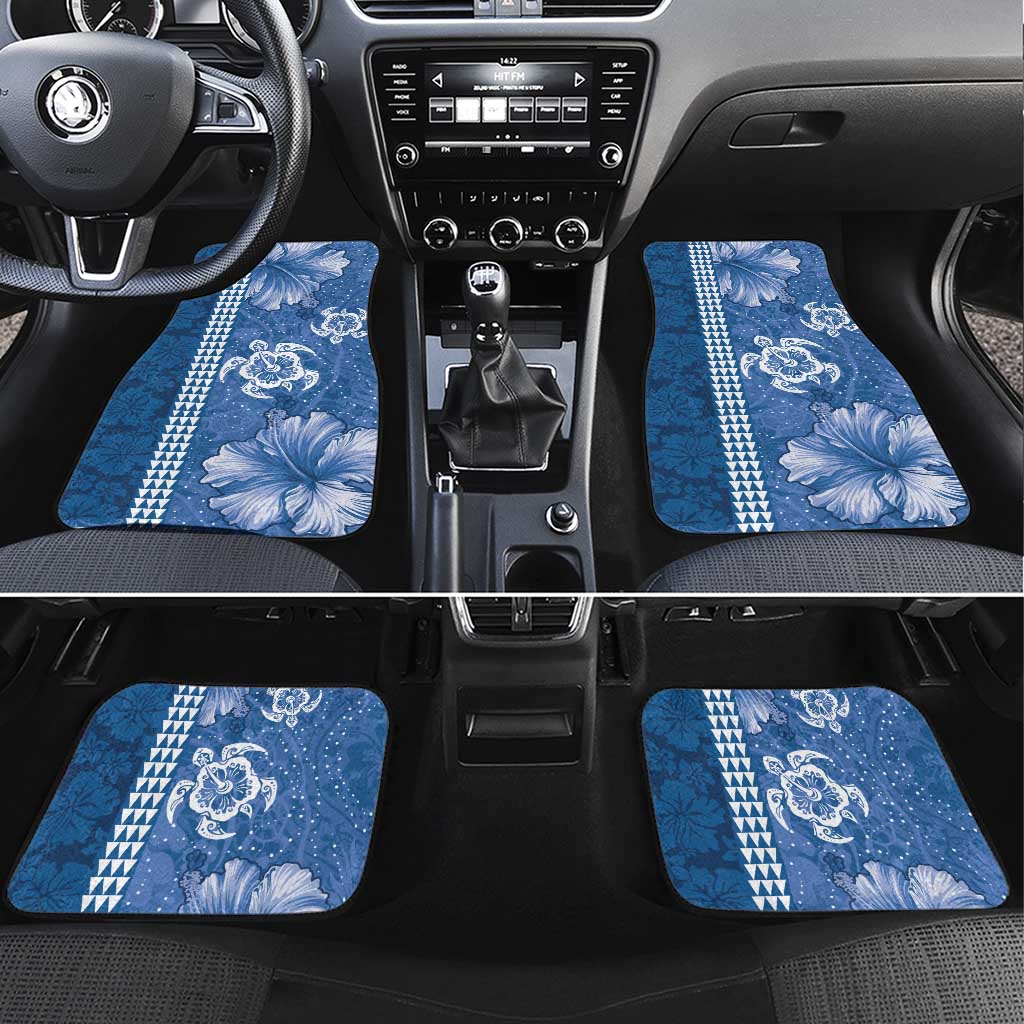 Blue Hibiscus Turle Car Mats Hawaiian Style Tribal Tapa Pattern