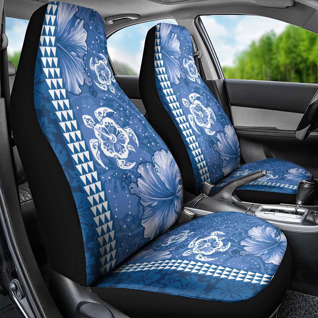 Blue Hibiscus Turle Car Seat Cover Hawaiian Style Tribal Tapa Pattern