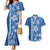 Blue Hibiscus Turle Couples Matching Mermaid Dress and Hawaiian Shirt Hawaiian Style Tribal Tapa Pattern