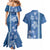Blue Hibiscus Turle Couples Matching Mermaid Dress and Hawaiian Shirt Hawaiian Style Tribal Tapa Pattern