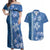 Blue Hibiscus Turle Couples Matching Off Shoulder Maxi Dress and Hawaiian Shirt Hawaiian Style Tribal Tapa Pattern