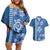 Blue Hibiscus Turle Couples Matching Off Shoulder Short Dress and Hawaiian Shirt Hawaiian Style Tribal Tapa Pattern