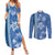 Blue Hibiscus Turle Couples Matching Summer Maxi Dress and Long Sleeve Button Shirt Hawaiian Style Tribal Tapa Pattern