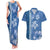 Blue Hibiscus Turle Couples Matching Tank Maxi Dress and Hawaiian Shirt Hawaiian Style Tribal Tapa Pattern