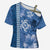 Blue Hibiscus Turle Cross Shoulder Shirt Hawaiian Style Tribal Tapa Pattern - Polynesian Pride