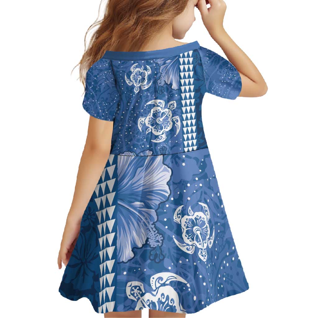 Blue Hibiscus Turle Family Matching Long Sleeve Bodycon Dress and Hawaiian Shirt Hawaiian Style Tribal Tapa Pattern LT9 - Polynesian Pride