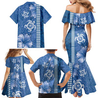 Blue Hibiscus Turle Family Matching Mermaid Dress and Hawaiian Shirt Hawaiian Style Tribal Tapa Pattern LT9 - Polynesian Pride