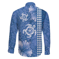 Blue Hibiscus Turle Family Matching Off Shoulder Short Dress and Hawaiian Shirt Hawaiian Style Tribal Tapa Pattern LT9 - Polynesian Pride