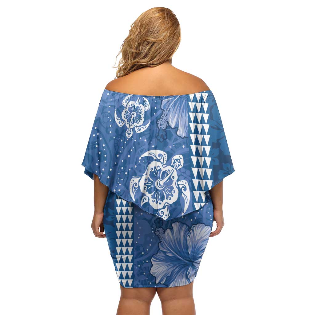 Blue Hibiscus Turle Family Matching Off Shoulder Short Dress and Hawaiian Shirt Hawaiian Style Tribal Tapa Pattern LT9 - Polynesian Pride