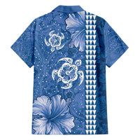 Blue Hibiscus Turle Family Matching Tank Maxi Dress and Hawaiian Shirt Hawaiian Style Tribal Tapa Pattern