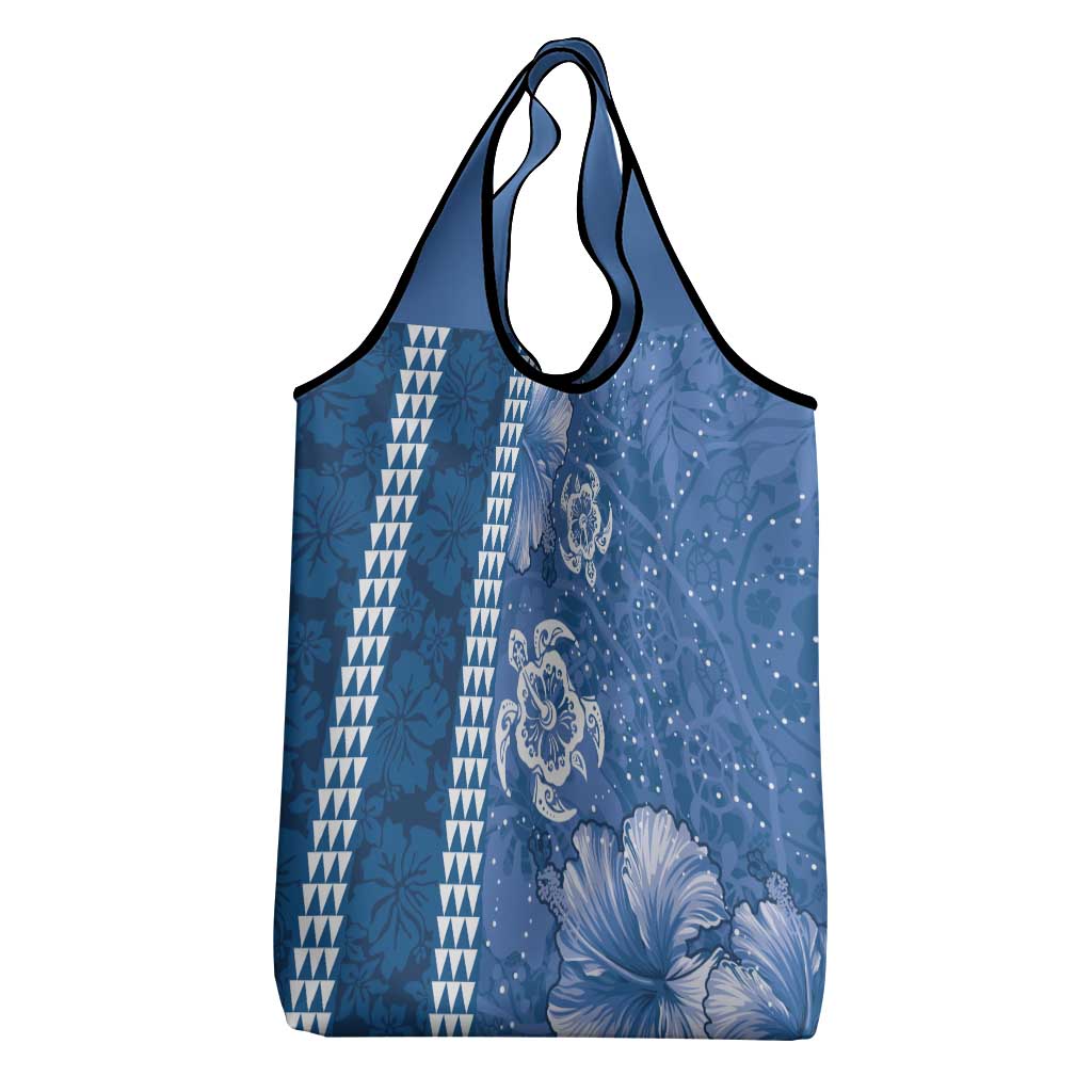 Blue Hibiscus Turle Grocery Bag Hawaiian Style Tribal Tapa Pattern