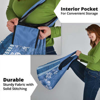 Blue Hibiscus Turle Grocery Bag Hawaiian Style Tribal Tapa Pattern