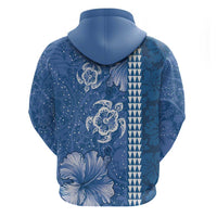 Blue Hibiscus Turle Hoodie Hawaiian Style Tribal Tapa Pattern