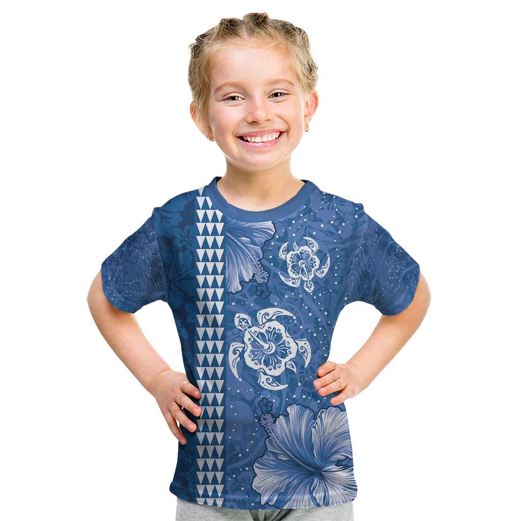 Blue Hibiscus Turle Kid T Shirt Hawaiian Style Tribal Tapa Pattern