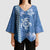 Blue Hibiscus Turle Kimono Sleeve Blouse Hawaiian Style Tribal Tapa Pattern - Polynesian Pride