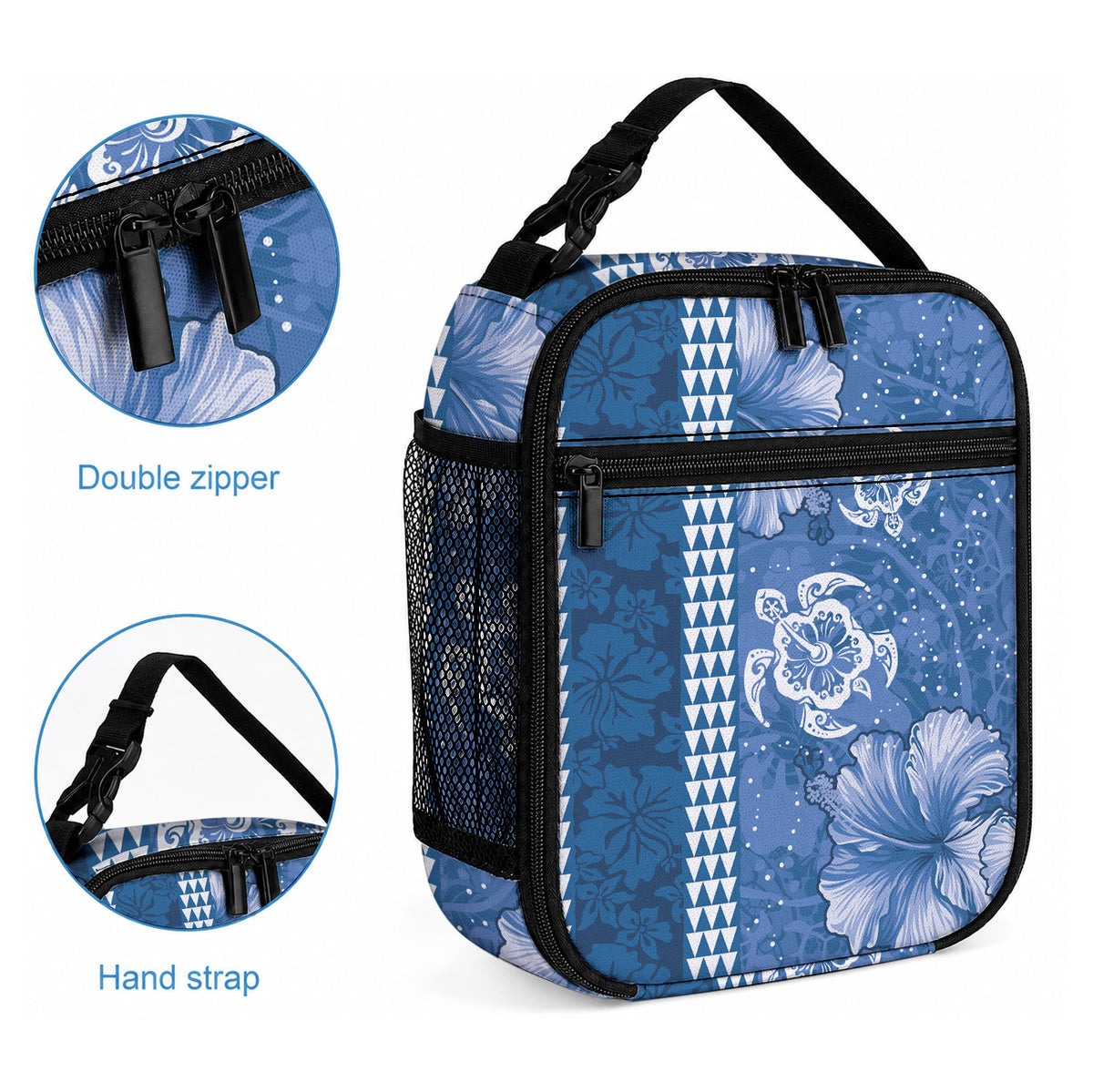 Blue Hibiscus Turtle Lunch Bag Hawaiian Style Tribal Tapa Pattern LT9 - Polynesian Pride