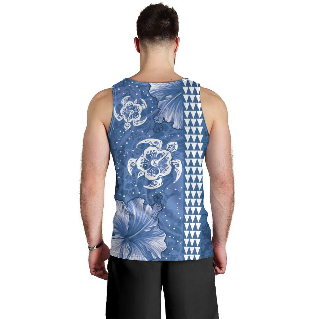 Blue Hibiscus Turle Men Tank Top Hawaiian Style Tribal Tapa Pattern