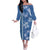 Blue Hibiscus Turle Off The Shoulder Long Sleeve Dress Hawaiian Style Tribal Tapa Pattern