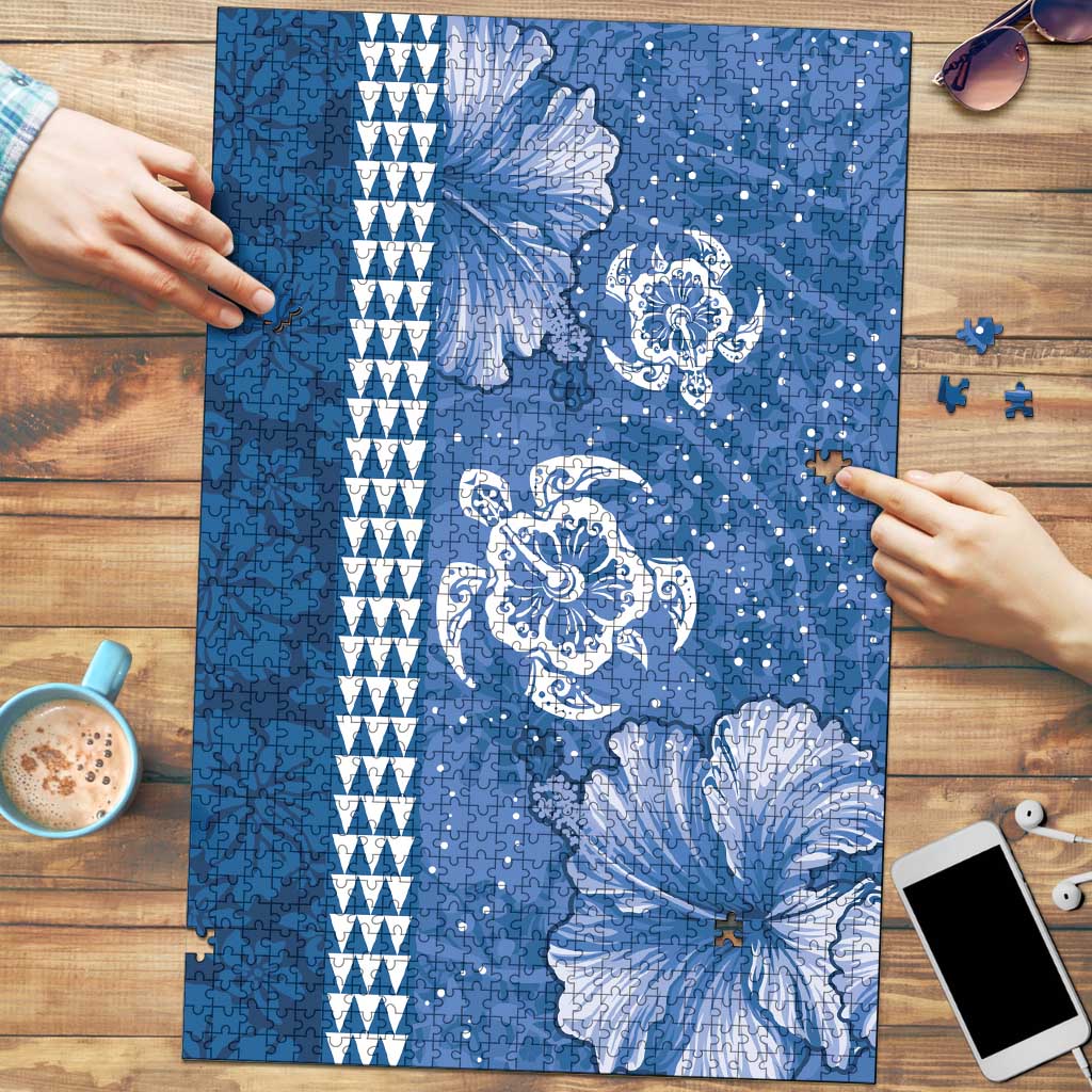 Blue Hibiscus Turle Puzzle Hawaiian Style Tribal Tapa Pattern - Polynesian Pride