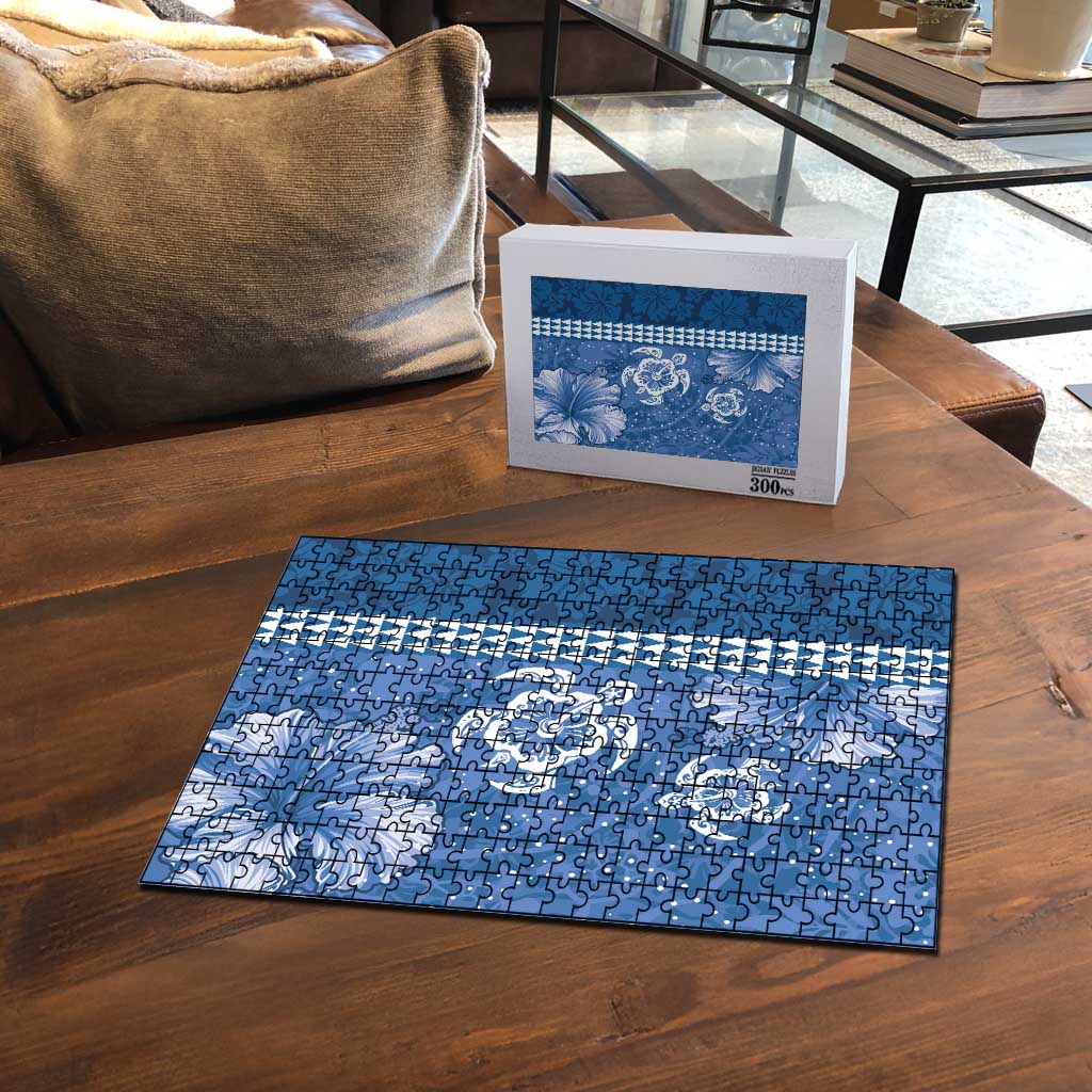 Blue Hibiscus Turle Puzzle Hawaiian Style Tribal Tapa Pattern - Polynesian Pride