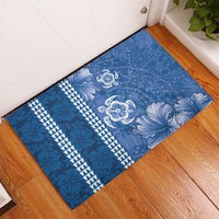Blue Hibiscus Turle Rubber Doormat Hawaiian Style Tribal Tapa Pattern