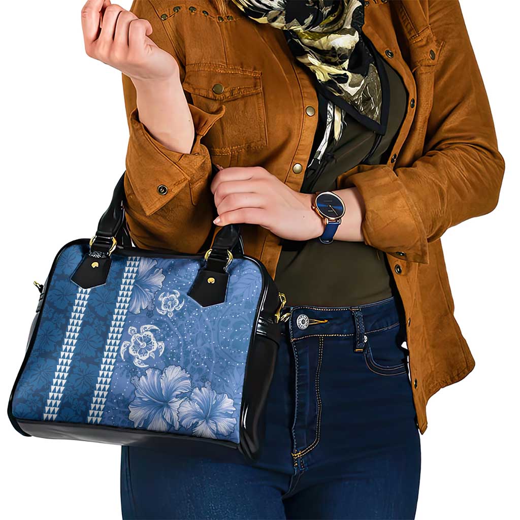 Blue Hibiscus Turle Shoulder Handbag Hawaiian Style Tribal Tapa Pattern