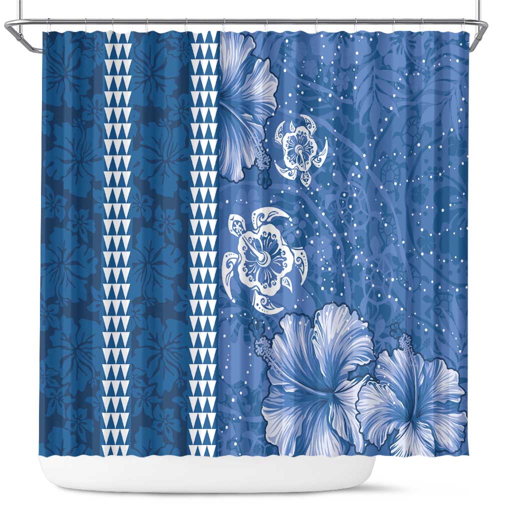 Blue Hibiscus Turle Shower Curtain Hawaiian Style Tribal Tapa Pattern