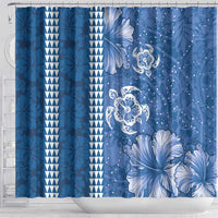 Blue Hibiscus Turle Shower Curtain Hawaiian Style Tribal Tapa Pattern