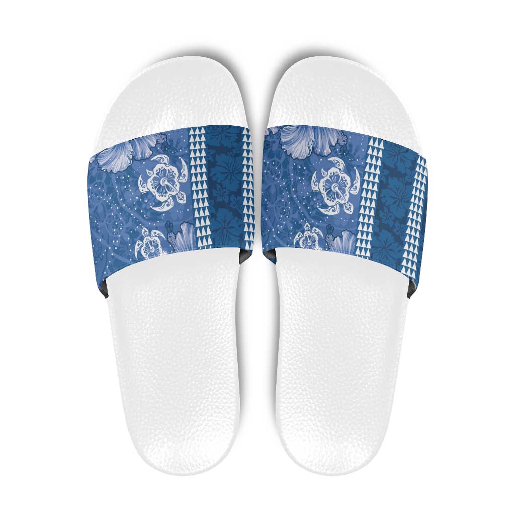 Blue Hibiscus Turle Slide Sandals Hawaiian Style Tribal Tapa Pattern - Polynesian Pride