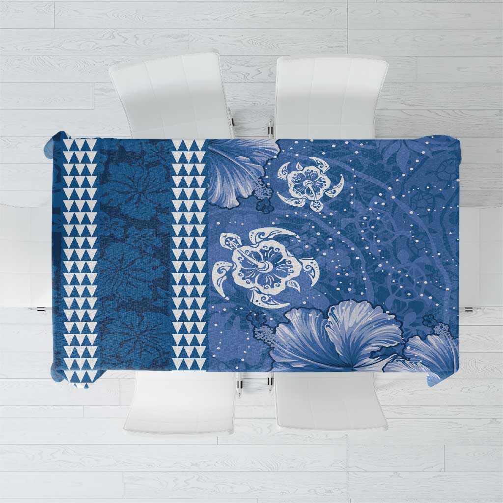 Blue Hibiscus Turle Tablecloth Hawaiian Style Tribal Tapa Pattern