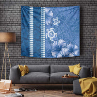 Blue Hibiscus Turle Tapestry Hawaiian Style Tribal Tapa Pattern